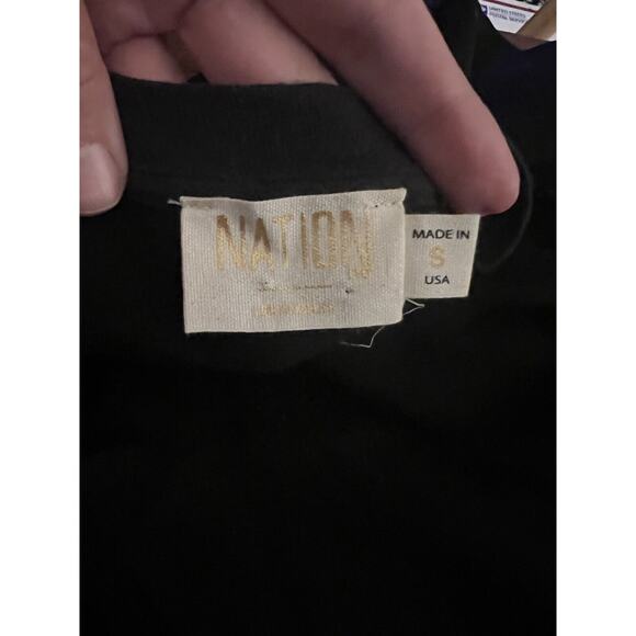 nation ltd viscose black satin v neck short sleeve t shirt june top Small - Picture 4 of 5